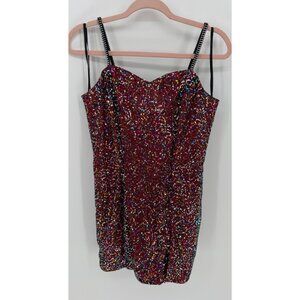 Sequined Red Mini Dress With Beaded Straps & Sweetheart Neckline